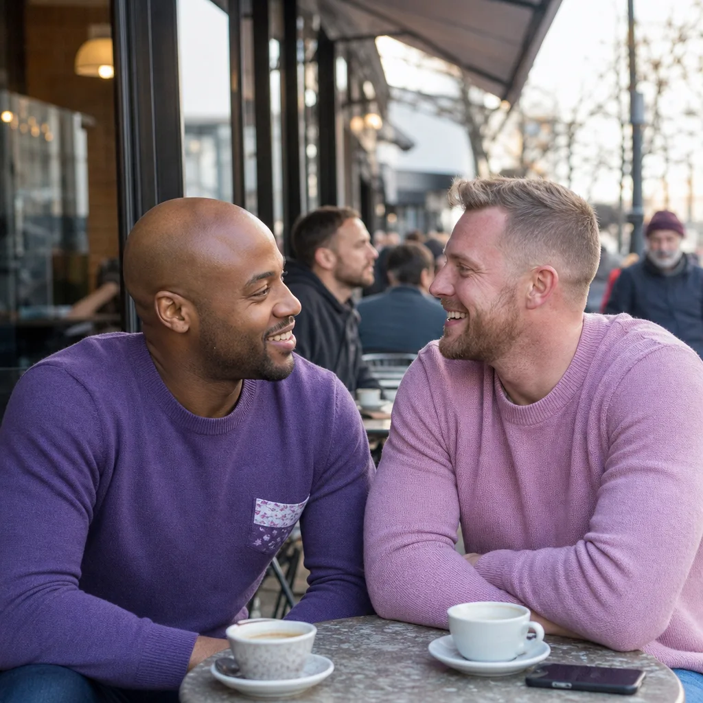 Two men meeting outside a café near Orpington High Street