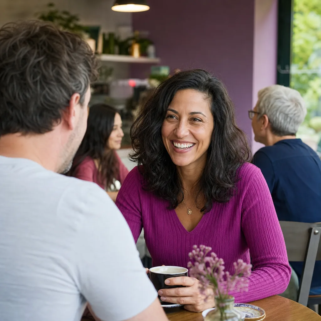 A couple chatting at an outdoor table in Canterbury